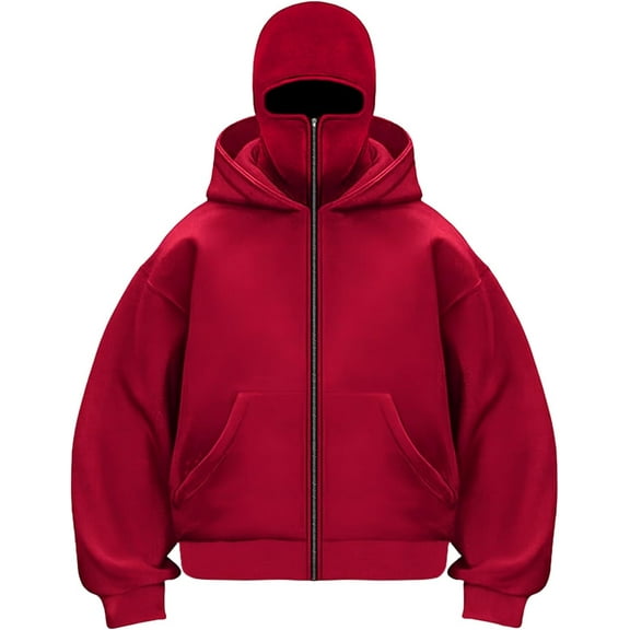 RimdGhov Unisex Balaclava Hoodie - 2-in-1 Double-Layer Zip Jacket with Built-in Ski Mask, Windproof Warm Winter Outerwear