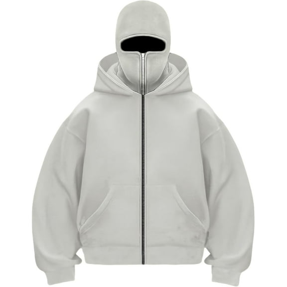 RimdGhov Unisex Balaclava Hoodie - 2-in-1 Double-Layer Zip Jacket with Built-in Ski Mask, Windproof Warm Winter Outerwear