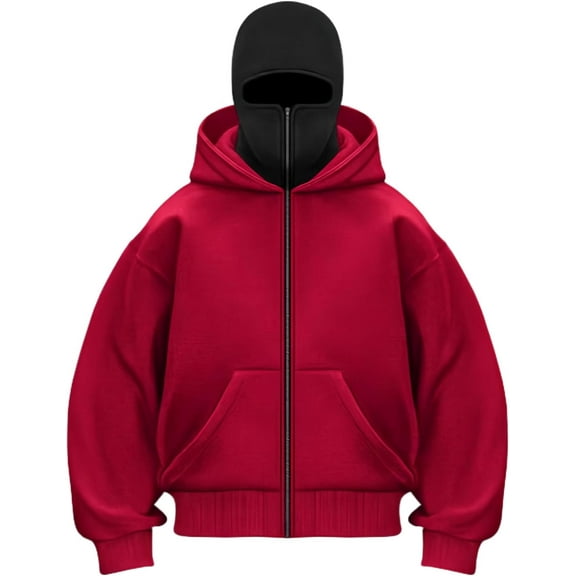 RimdGhov Unisex Balaclava Hoodie - 2-in-1 Double-Layer Zip Jacket with Built-in Ski Mask, Windproof Warm Winter Outerwear
