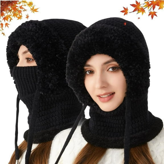 RimdGhov Women's 3-in-1 Winter Balaklava Hat - Outdoor Windproof Knit Scarf Hat