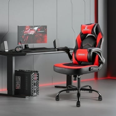 Rimiking Gaming Chair, Computer Chair Ergonomic Office Chair PU Leather Desk Chair Executive Adjustable Swivel Task Chair with Flip-up Armrest