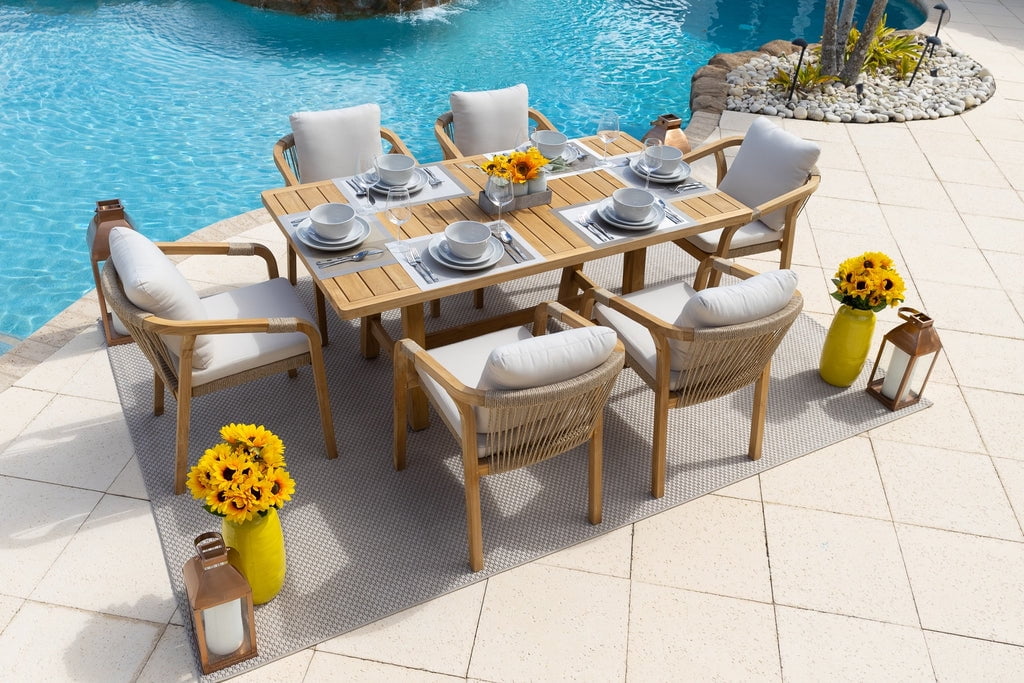 Rimini 7-Piece Acacia Wood Outdoor Furniture Dining Set with Dining Table and 6 Dining Chairs