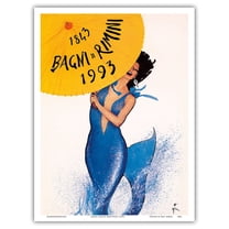 Rimini Italy - Mermaid - Vintage Travel Poster by René Gruau c.1993 - Master Art Print (Unframed) 9in x 12in