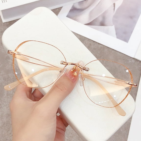 Rimless Blue Light Blocking Reading Glasses 3.50 for Women, Glitter Orange Frameless Presbyopic Glasses Oversized Bling Readers +3.50