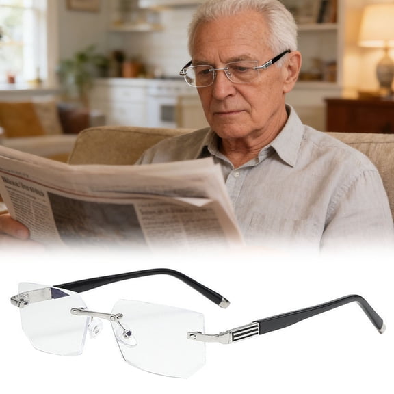 Rimless Blue Light Blocking Reading Glasses, Auto Focus Smart Eyeglasses, Lightweight Anti-Eye Strain Eyewear,For Reading Computer Outdoor Use, Silver(Anti Blue Light)