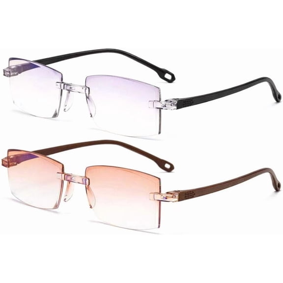 Rimless Blue Light Blocking Reading Glasses, Lightweight Rectangular Eyewear for Men and Women
