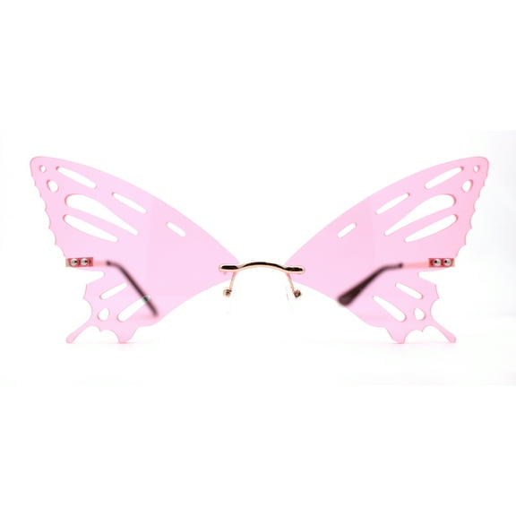Rimless Butterfly Wing Unique Party Shade Sunglasses Gold Pink