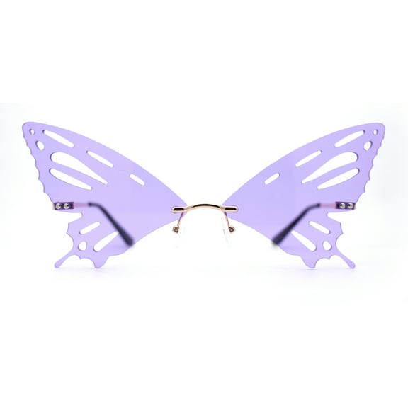 Rimless Butterfly Wing Unique Party Shade Sunglasses Gold Purple