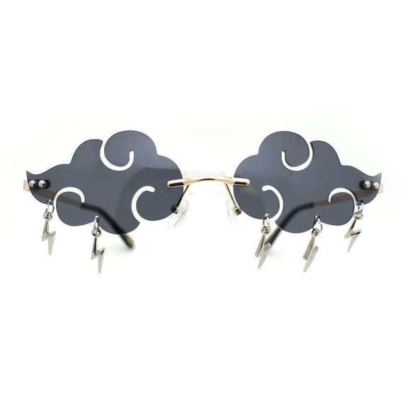 Rimless Cloud Shape Lens Lightning Bolt Tessle Runway Fashion Sunglasses Gold Black