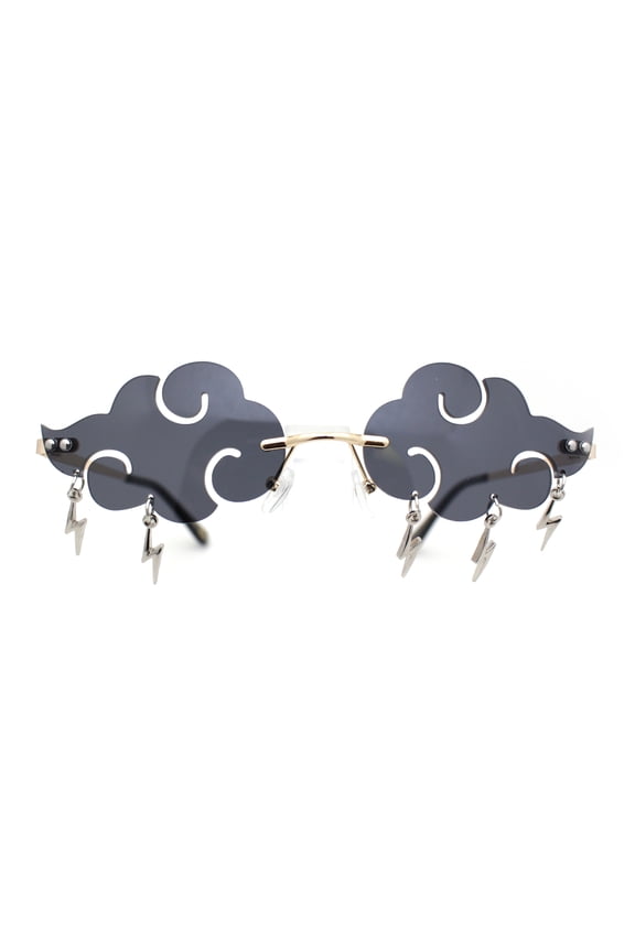 Rimless Cloud Shape Lens Lightning Bolt Tessle Runway Fashion Sunglasses Gold Black