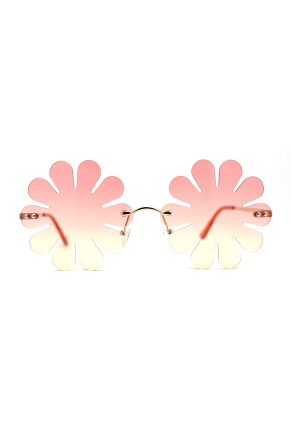 Rimless Daisy Shape Round Bohemian Hippie Sunglasses Gold Red Yellow