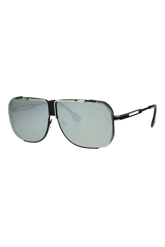 Rimless Exposed Lens Racer Metal Rim Oversize Aviator Rectangular Sunglasses Silver Mirror