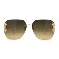 thumbnail image 1 of Rimless Foliage Flower Jewel Trim Rectangle Chic Sunglasses Gold Black Brown, 1 of 4