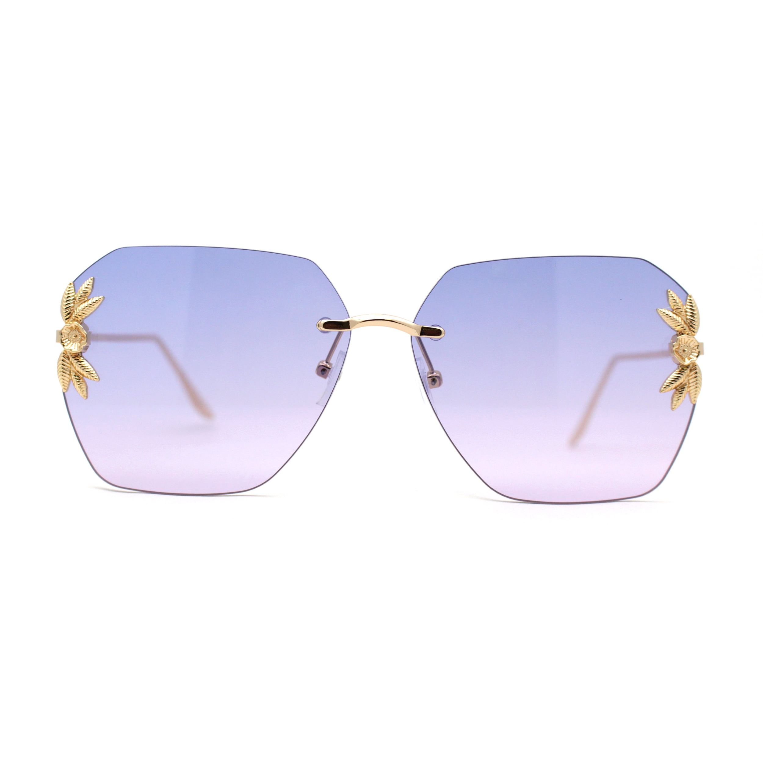 ●ONE BRILLIANT● LuisaOB547Black 5009360788 Rimless Foliage Flower Jewel Trim Rectangle Chic Sunglasses