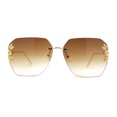 thumbnail image 1 of Rimless Foliage Flower Jewel Trim Rectangle Chic Sunglasses Gold Brown, 1 of 4