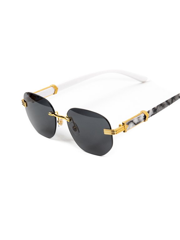 Rimless Gold Frame Black Gradient Tint Men's Hip Hop Marble Arm Sunglasses