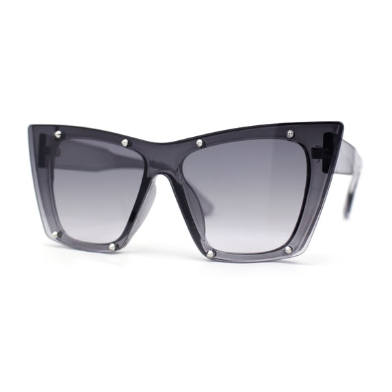 Rimless Gothic Horn Stud Oversized Rectangle Cat Eye Sunglasses Slate - Smoke