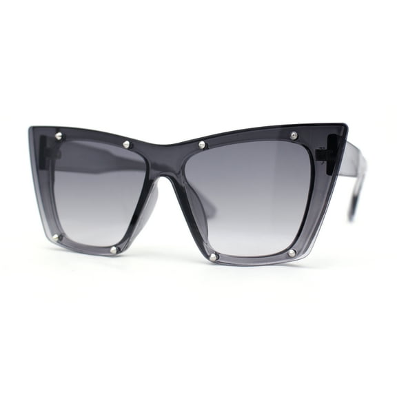 Rimless Gothic Horn Stud Oversized Rectangle Cat Eye Sunglasses Slate - Smoke