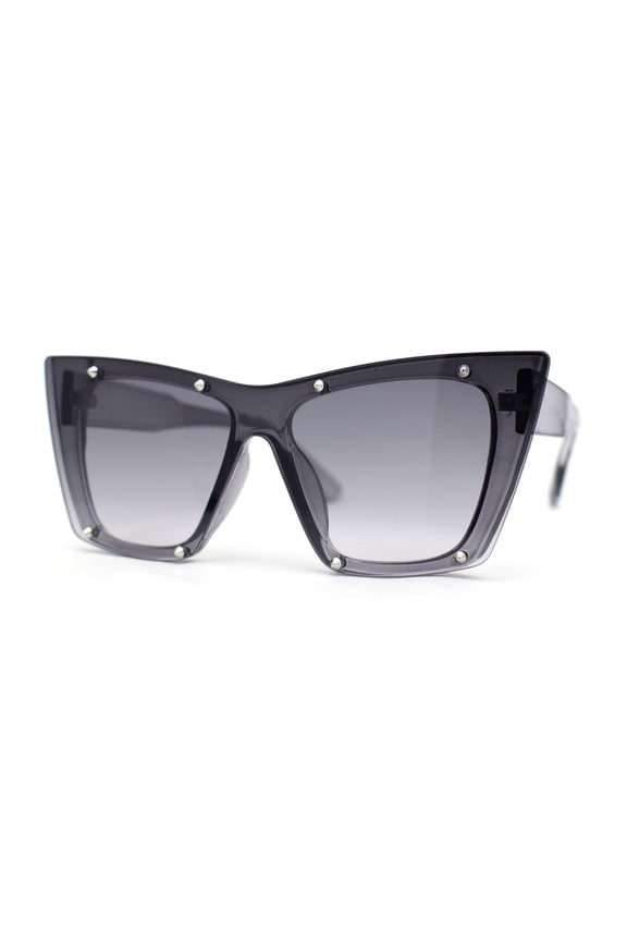 Rimless Gothic Horn Stud Oversized Rectangle Cat Eye Sunglasses Slate - Smoke