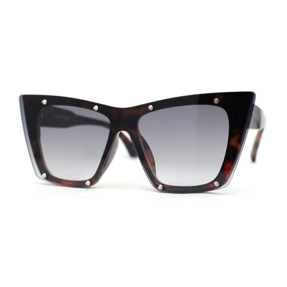 Rimless Gothic Horn Stud Oversized Rectangle Cat Eye Sunglasses Tortoise - Smoke