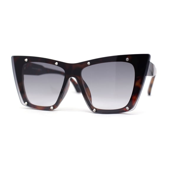 Rimless Gothic Horn Stud Oversized Rectangle Cat Eye Sunglasses Tortoise - Smoke