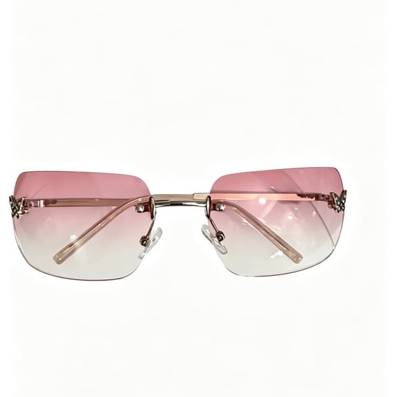 Rimless Gradient Lens Fashion Sunglasses Inlaid Rhinestone Butterfly Metal Decoration Lightweight Thin Metal Temples UV Protection Sports Driving Casual Eyewear(Purple-13.3cm)