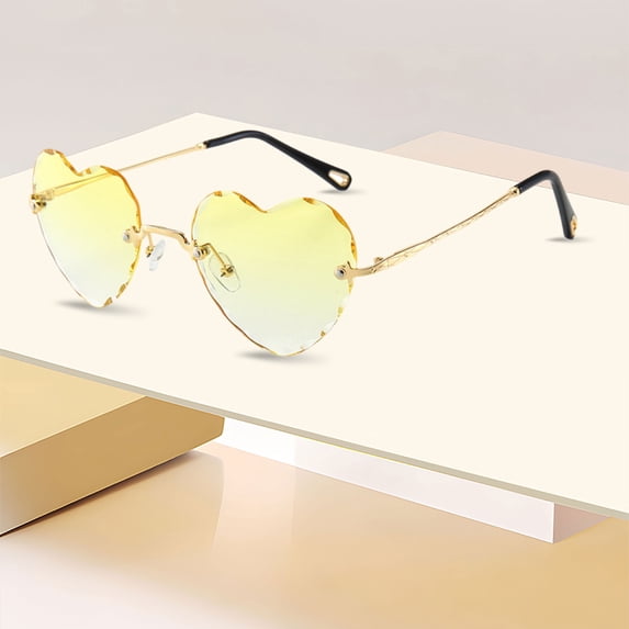 Rimless Heart Sunglasses for Women (Yellow 14.5cm)