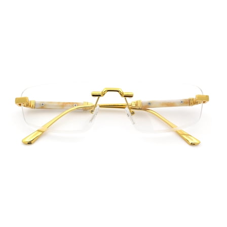 Rimless Hustler Retro Gangster Rapper Rectangle Luxury Fashion Eyeglasses Gold Beige