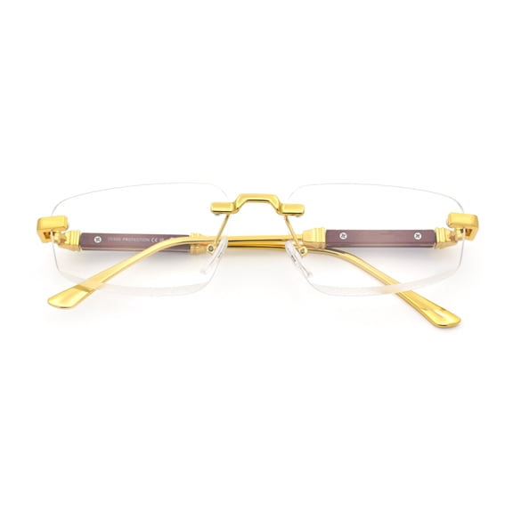 Rimless Hustler Retro Gangster Rapper Rectangle Luxury Fashion Eyeglasses Gold Brown