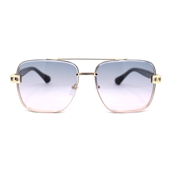 Rimless Luxury Bevel Lens Mens Rectangle Officer Cop Sunglasses Gold Black - Grey Pink