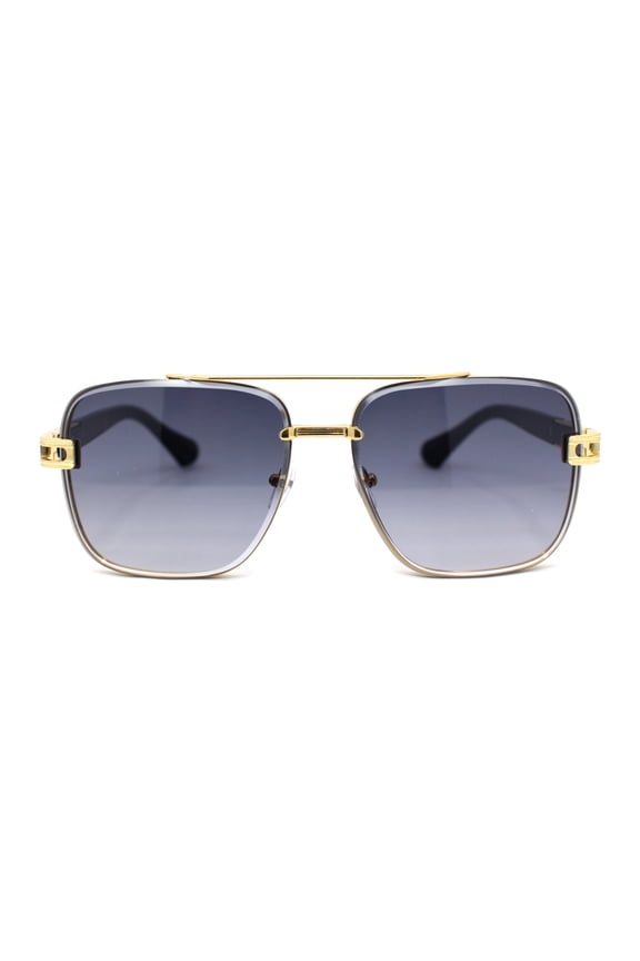 Rimless Luxury Bevel Lens Mens Rectangle Officer Cop Sunglasses Gold Black - Smoke