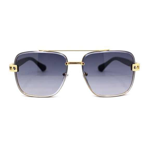Rimless Luxury Bevel Lens Mens Rectangle Officer Cop Sunglasses Gold Black - Smoke