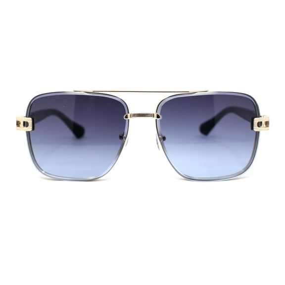 Rimless Luxury Bevel Lens Mens Rectangle Officer Cop Sunglasses Gold - Navy