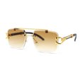 thumbnail image 1 of Rimless Luxury Jaguar Jewel Arm Rectangle Hustler Gangster Sunglasses Gold - Brown, 1 of 4