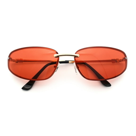 Rimless Narrow Rectangle Wrap Luxury Metal Rim Oversized Sunglasses Gold - Burgundy