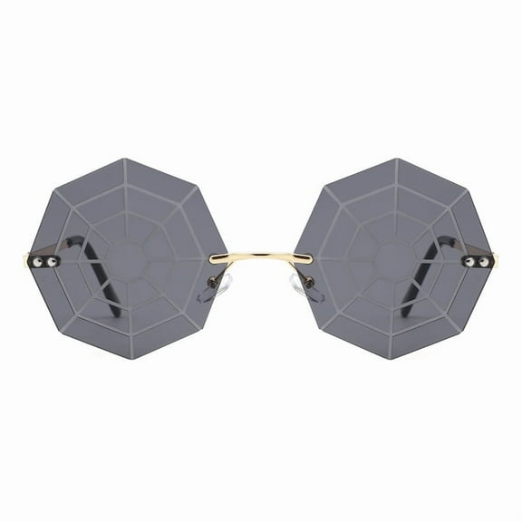 Rimless Octagon Shape Sunglasses Unisex Black Spider Web Design Lens UV400