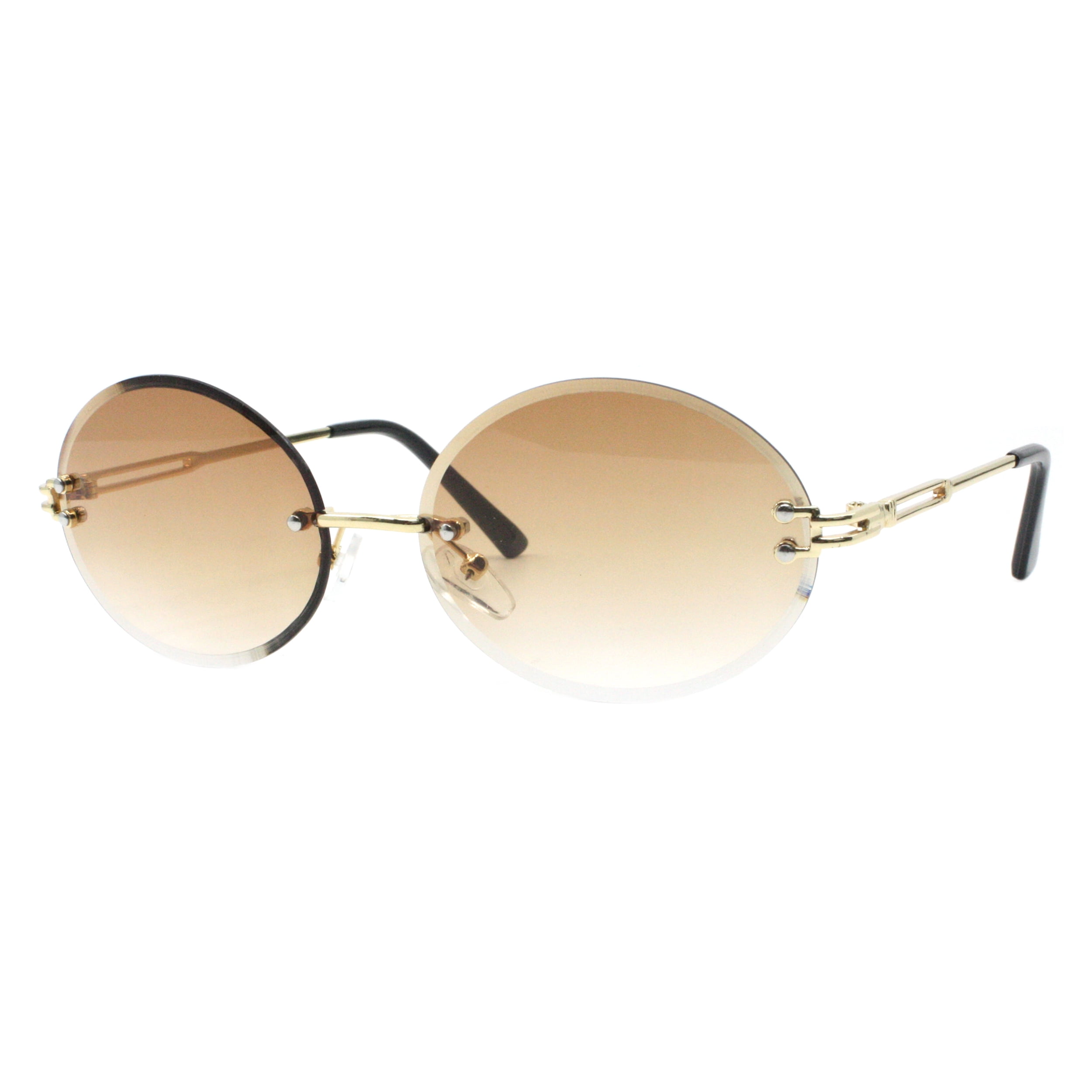 Brown Multi Gold Rimless Oval Sunglasses Women main image 4