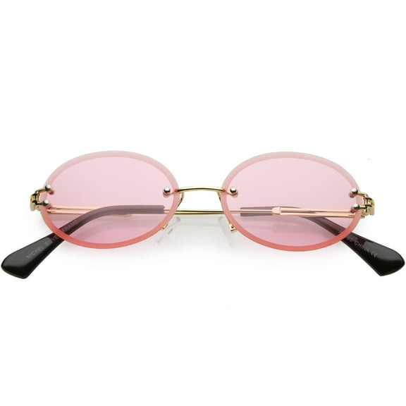 Rimless Oval Sunglasses Slim Metal Arms Color Tinted Neutral Lens 54mm (Gold / Pink)