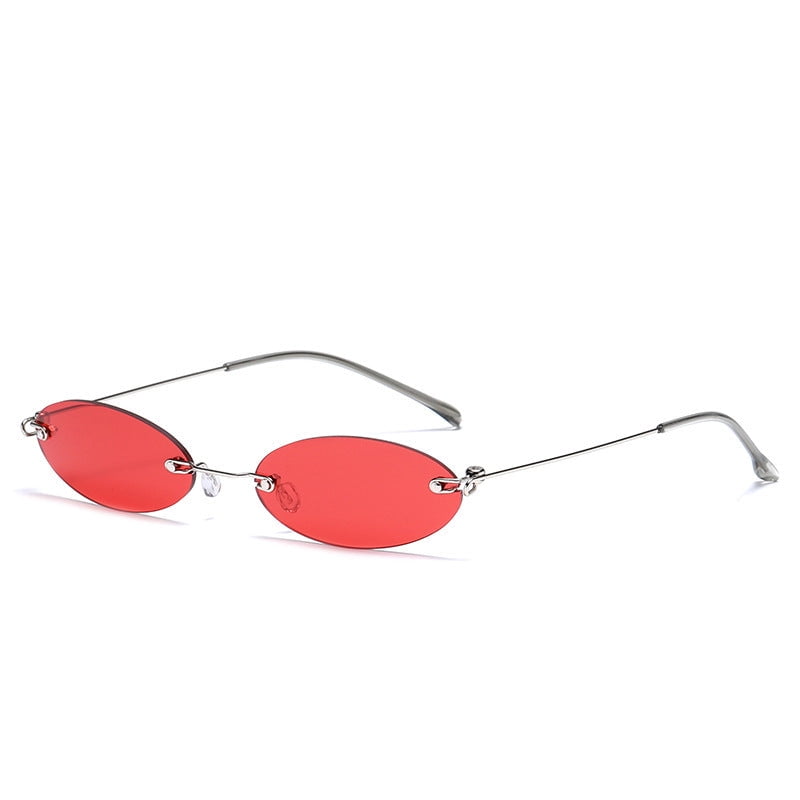 Womens and Mens Rimless Oval Sunglasses Fashion Metal Frame 