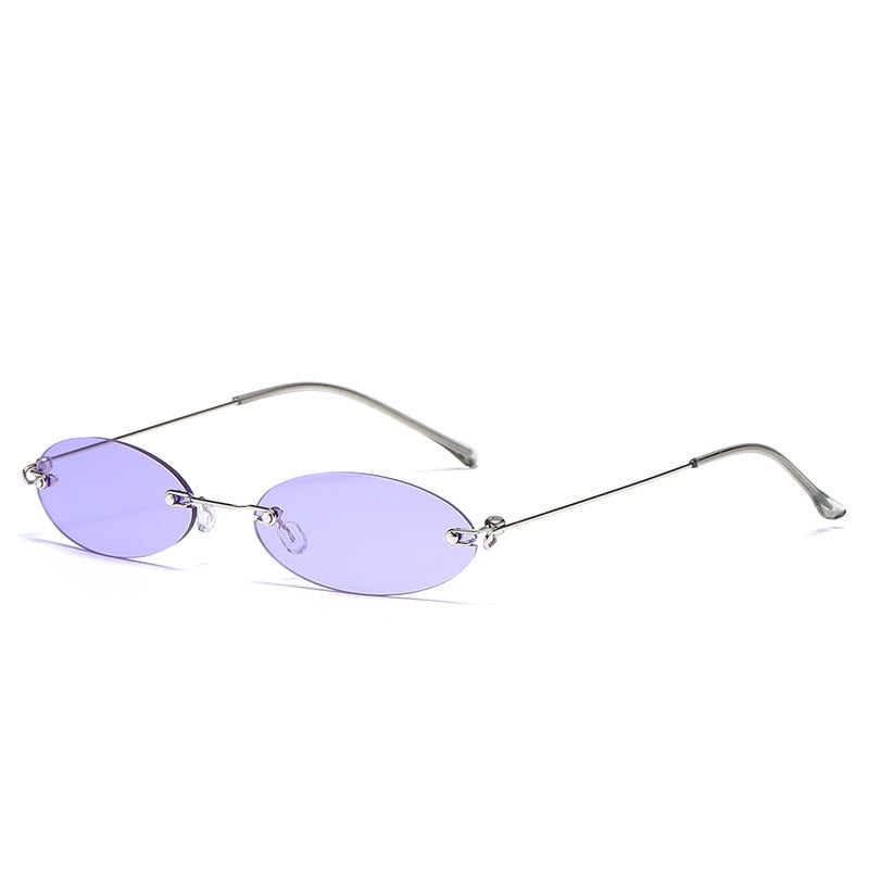 Retro Rimless Oval Sunglasses, UV Protection, Metal Frame Womens and Mens Rimless Oval Sunglasses Fashion Metal Frame  main image 2