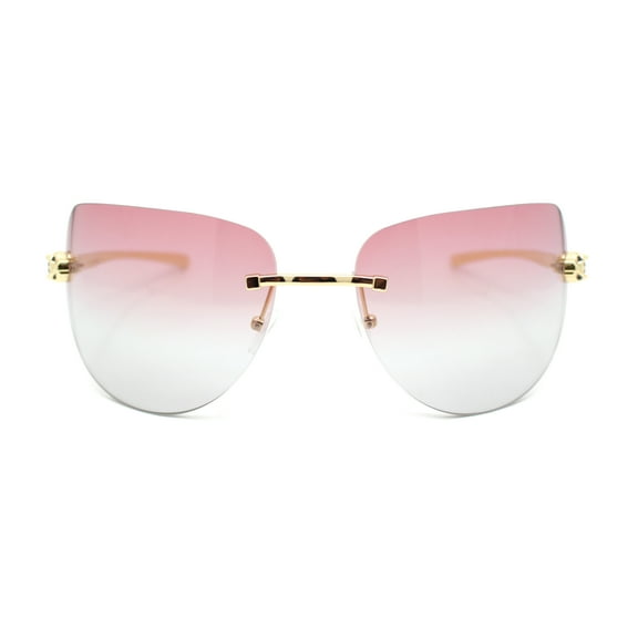 Rimless Oversized Curved Oceanic Lens Leopard Jewel Arm Sunglasses Gold - Burgundy Black