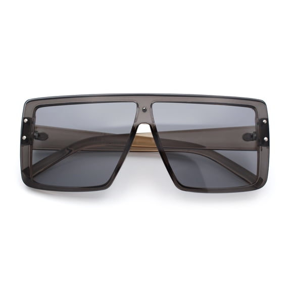 Rimless Oversized Monoblock Shield Rectangle Mobster Plastic Sunglasses Slate - Grey