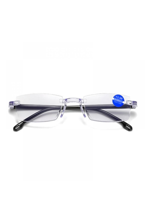 Rimless Progressive Multifocus Reading Glasses Blue Light Blocking No Line Multifocal Computer Readers for Women Men Unisex Rectangular Eyewear Titanium Lightweight Eyeglasses