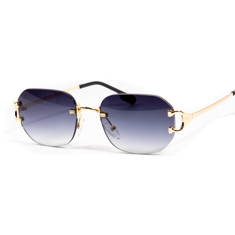 Rimless Purple Gradient Tint Gold Frame Men display picture 3