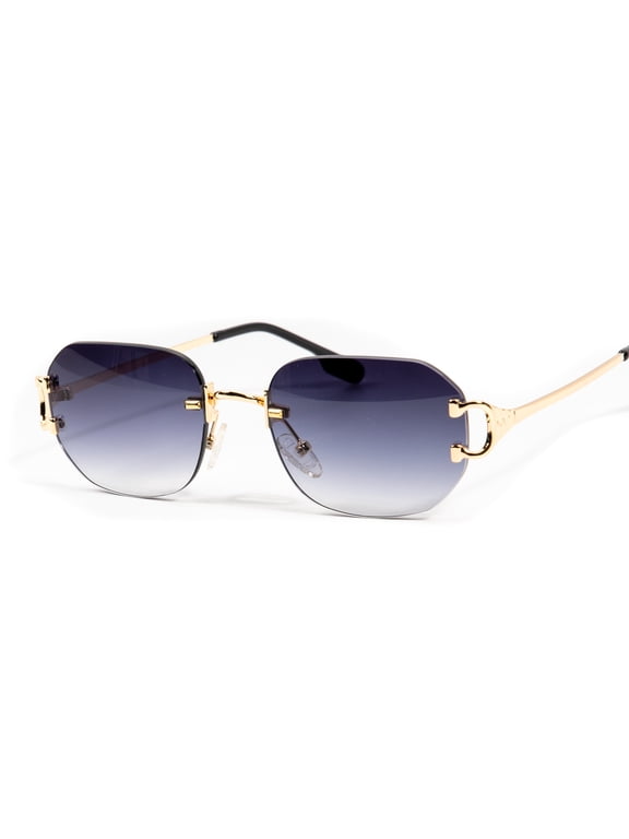 Rimless Purple Gradient Tint Gold Frame Men's Women's Hip Hop Summer Sunglasses