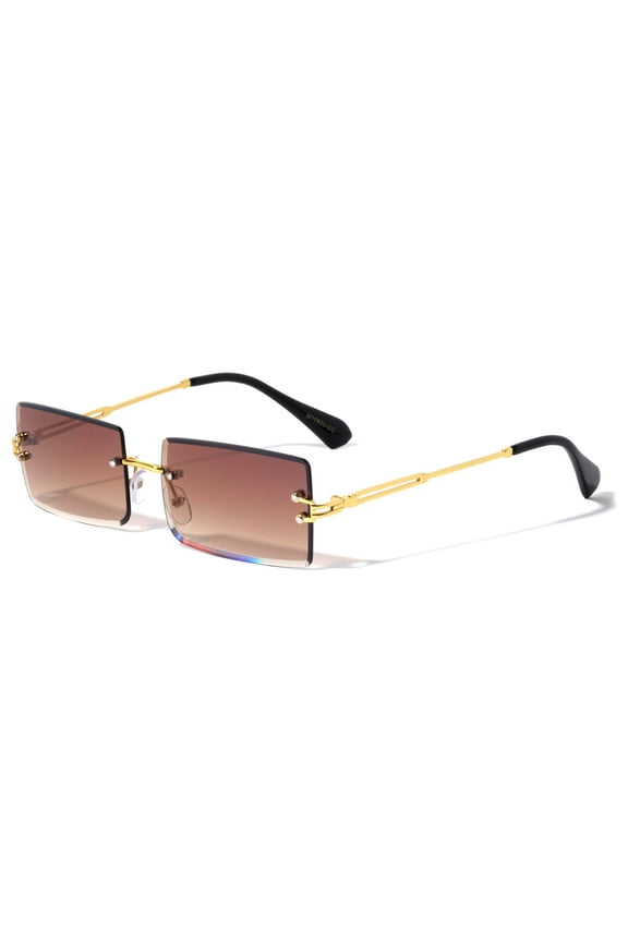Rimless Rectangle Sunglasses Gold Metal Frame For Men Or Women Ultralight UV400