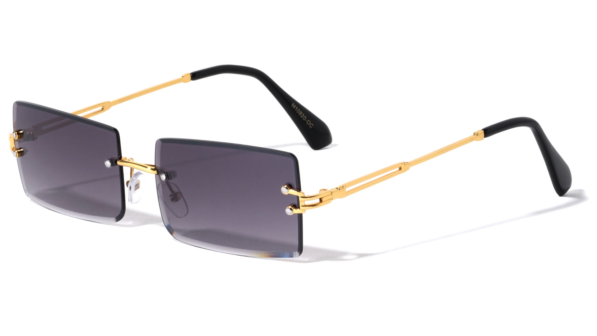 Rimless Rectangle Sunglasses Gold Metal Frame For Men Or Women ...
