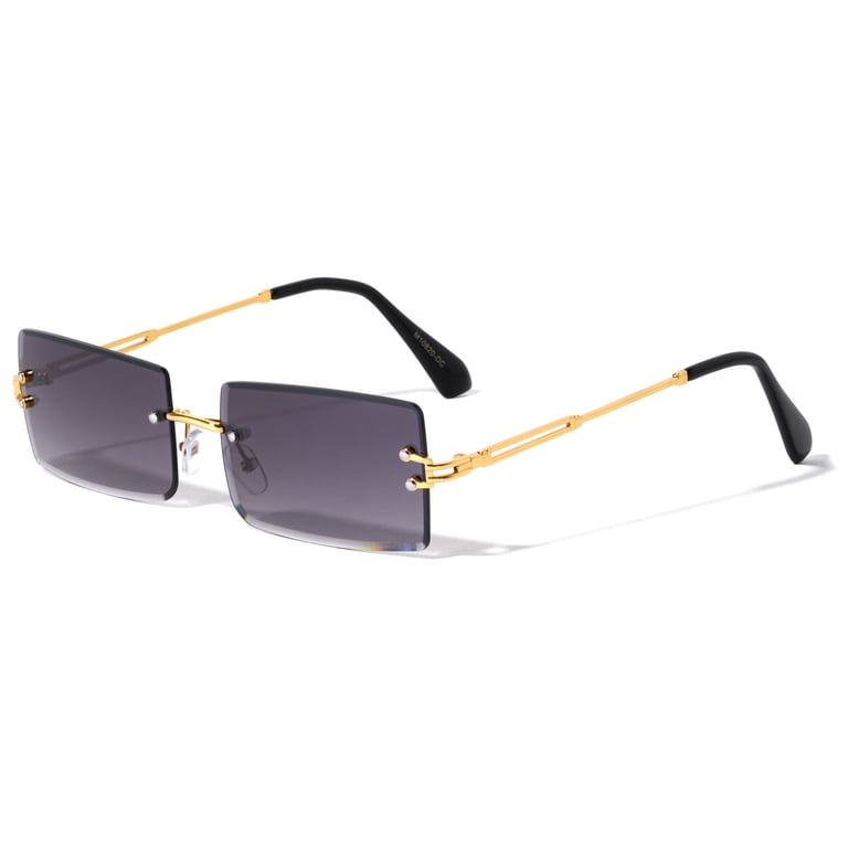 Rimless Rectangle Sunglasses Gold Metal Frame For Men Or  display picture 3