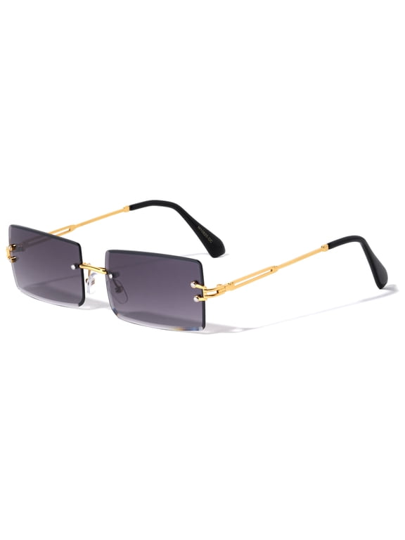 Rimless Rectangle Sunglasses Gold Metal Frame For Men Or Women Ultralight UV400