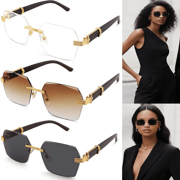 Rimless Rectangle Sunglasses Men Women Retro Frameless Square Shade Y2k Sun Glasses Tinted Eyewear